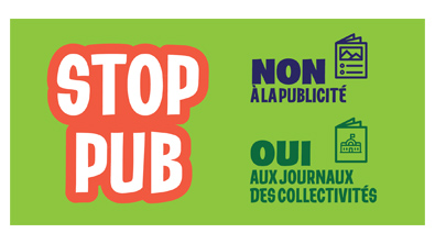 Étiquette « Non à la publicité et aux journaux d'annonces, STOP PUB Réduisons vite nos déchets ! Oui à l'info des collectivités, merci »