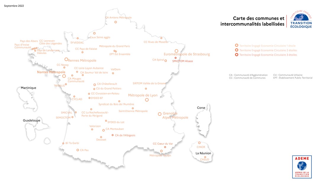 Carte des communes et intercommunalités labellisées.